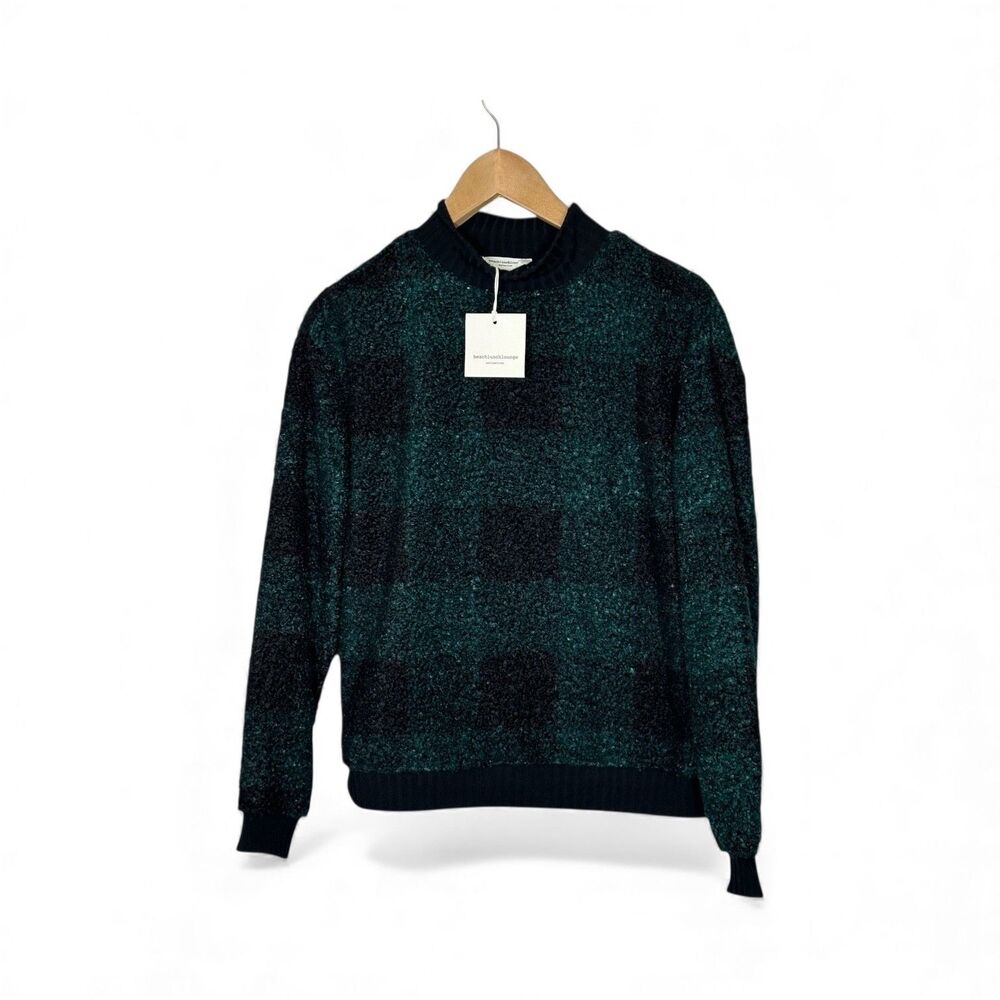 NWT Beach Lunch Lounge Sweater Women Plaid Cozy Black Green Comfy SZ Small